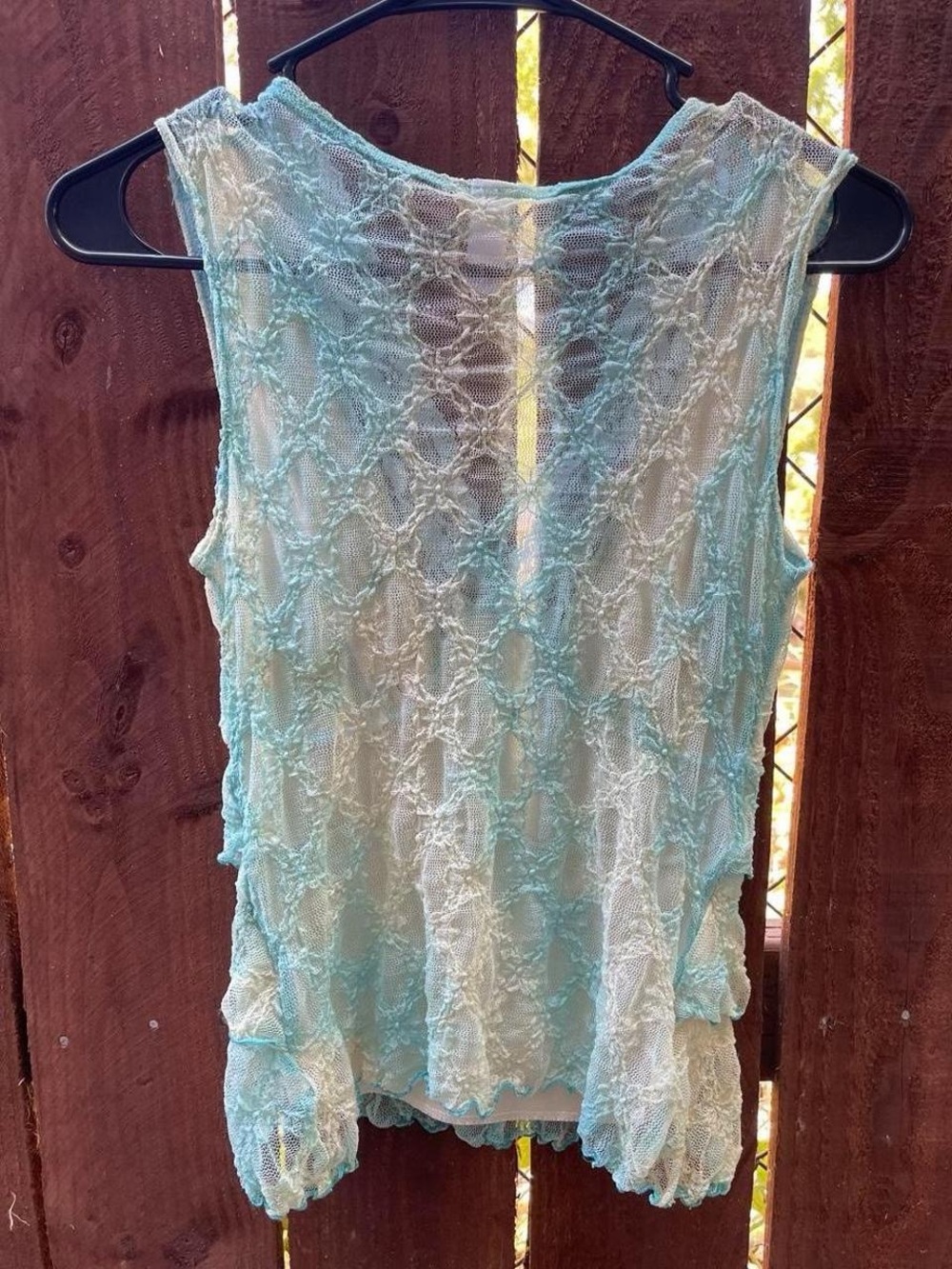 Free Lunch Y2k Fairycore Whimsy Blue Yellow Lace Ruffle Tier Top Lace V-Neck Sm - Picture 2 of 7
